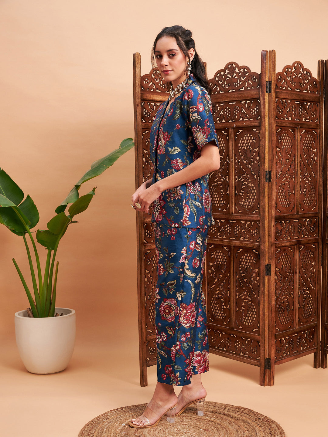 Blue Floral Blazer With Straight Pants-Shae by SASSAFRAS