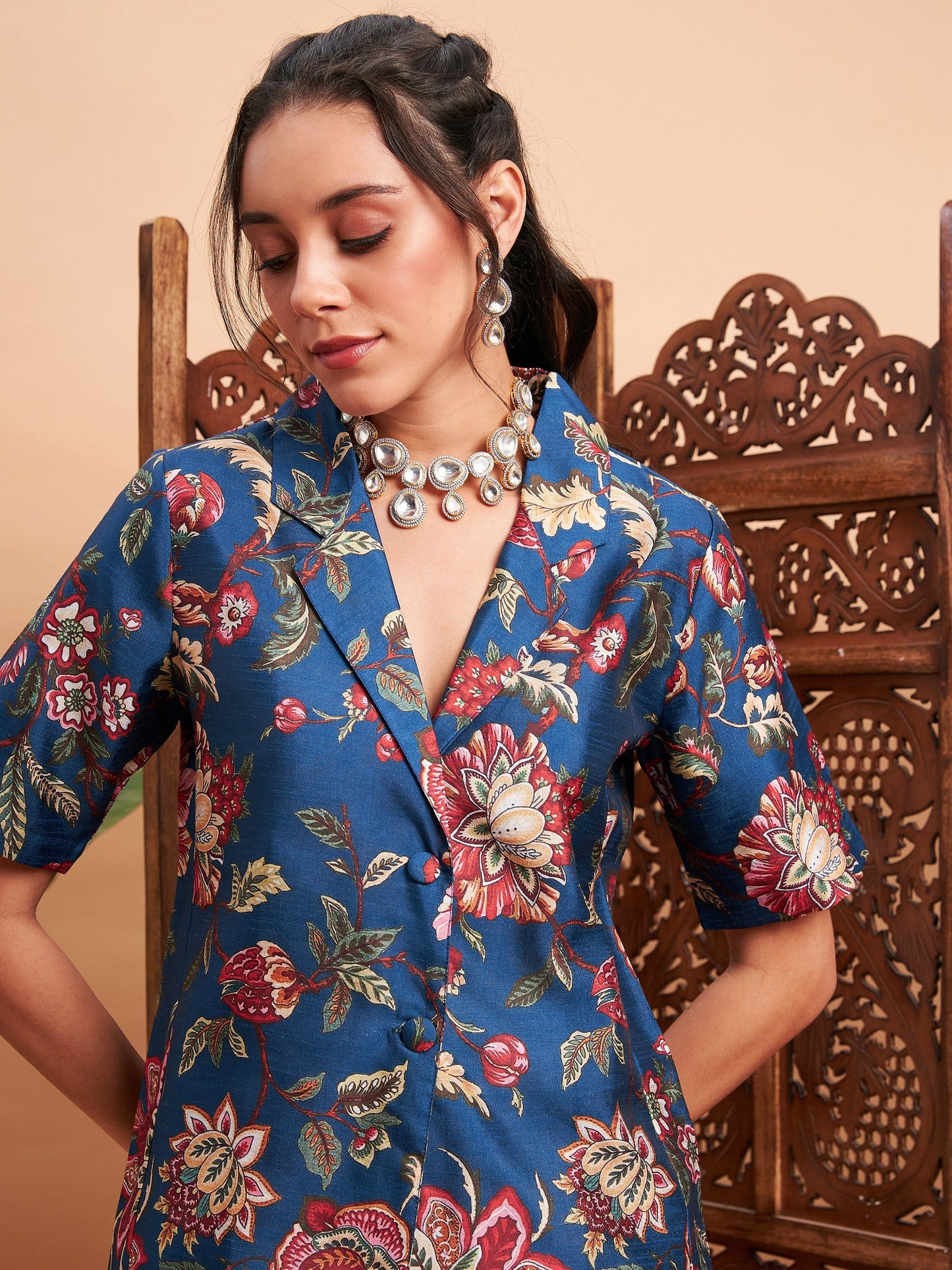 Blue Floral Blazer With Straight Pants-Shae by SASSAFRAS