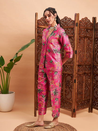 Pink Floral Blazer With Straight Pants-Shae by SASSAFRAS