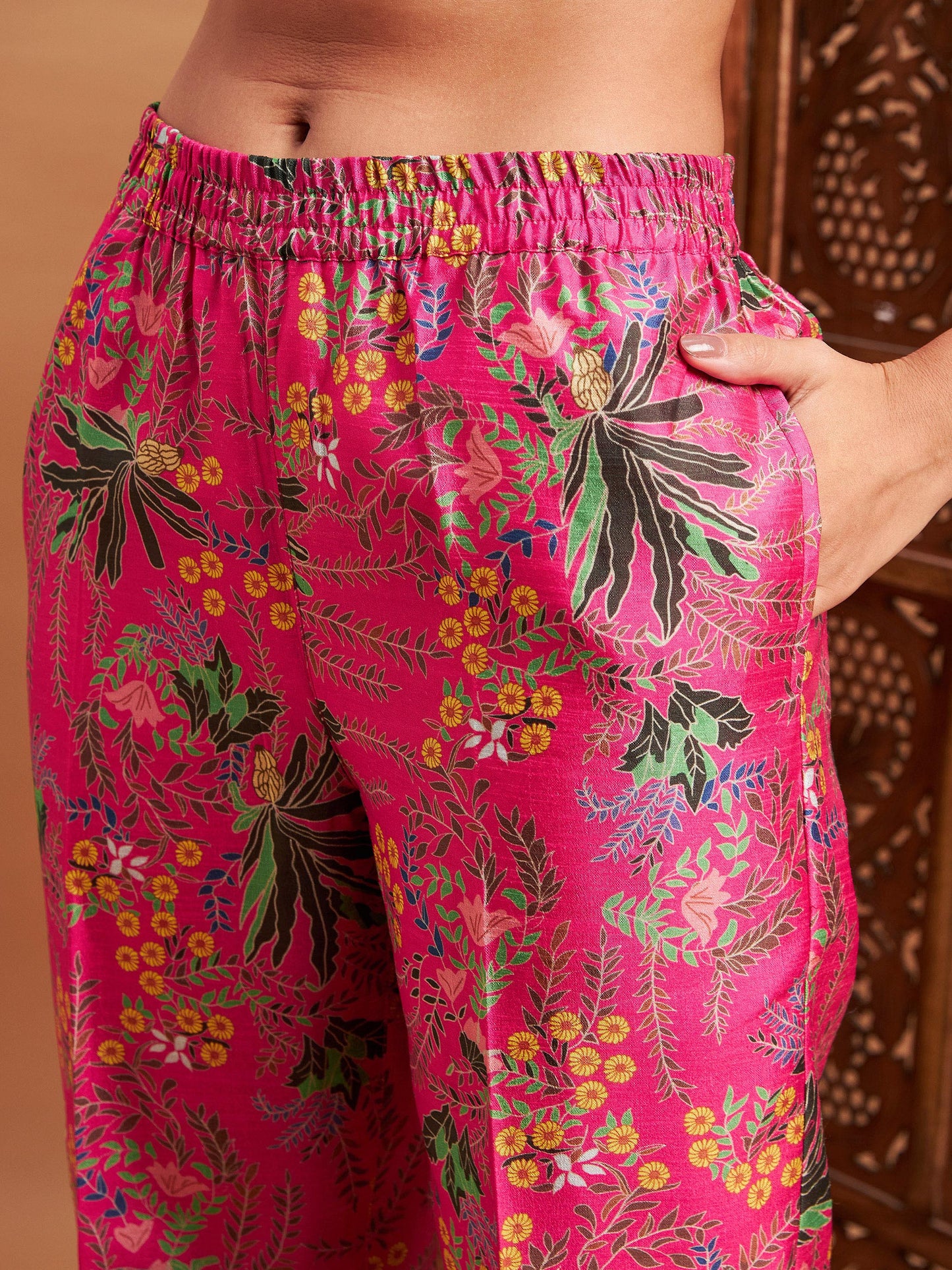 Pink Floral Blazer With Straight Pants-Shae by SASSAFRAS