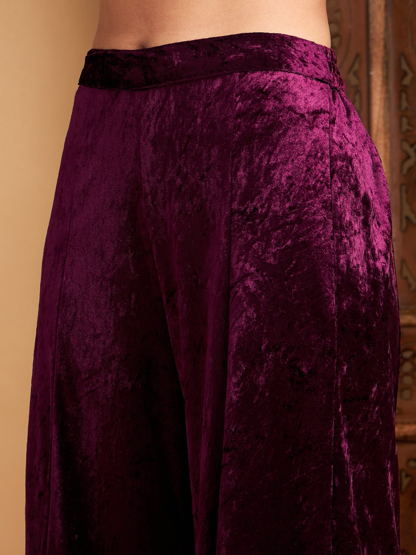 Purple Velvet Embroidered Top With Palazzos-Shae by SASSAFRAS