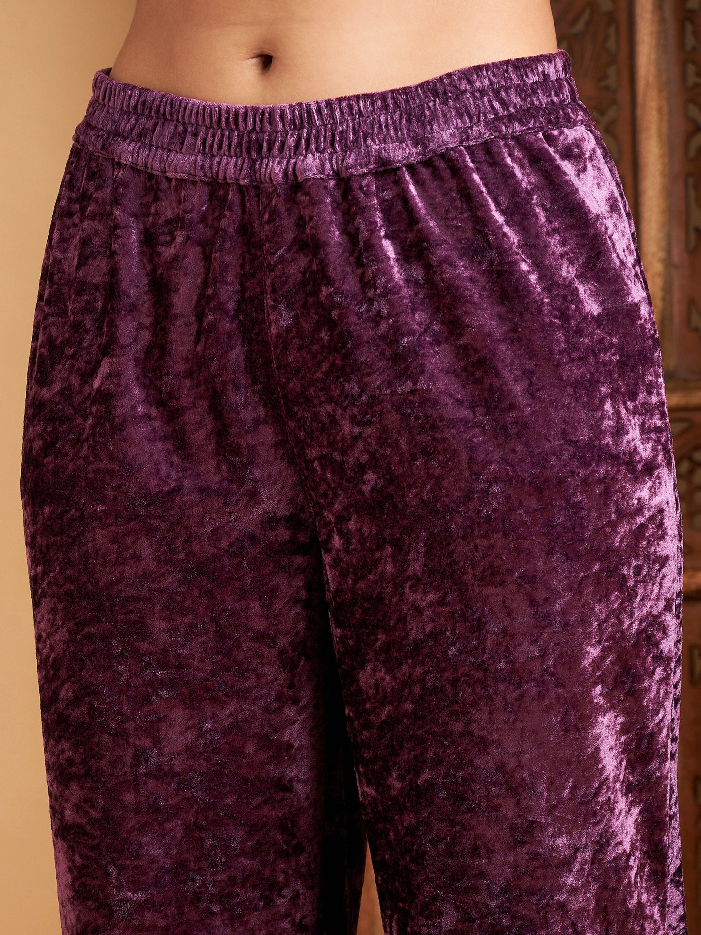 Mauve Velvet Gota Patti Embroidered Kurta With Pants