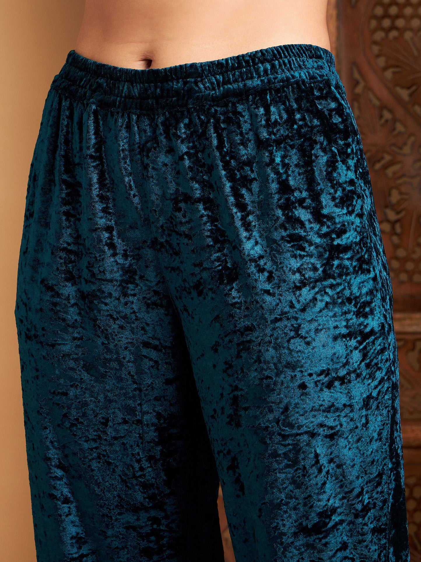Teal Velvet Gota Patti Embroidered Kurta With Pants