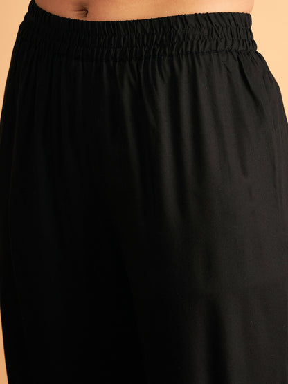 Black Embroidered A Line Top With Straight Pants-Shae by SASSAFRAS