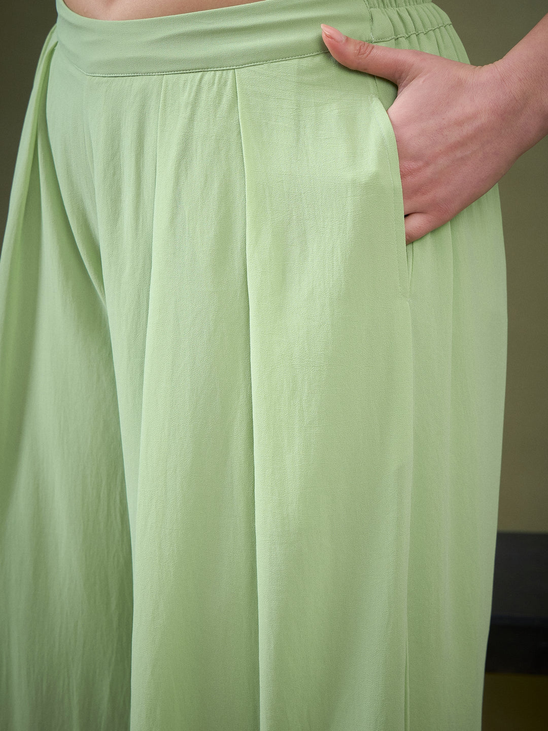 Mint Green Crop Top With Palazzos &amp; Shrug