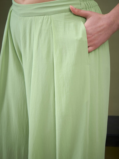 Mint Green Crop Top With Palazzos & Shrug