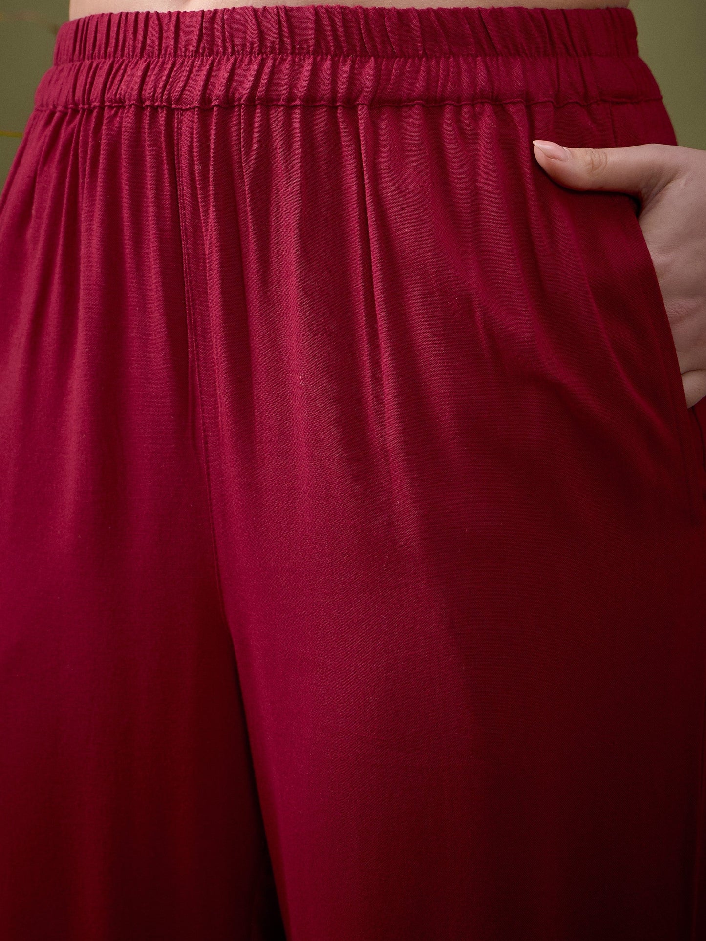 Maroon Hem Embroidered Shirt With Palazzos-Shae by SASSAFRAS