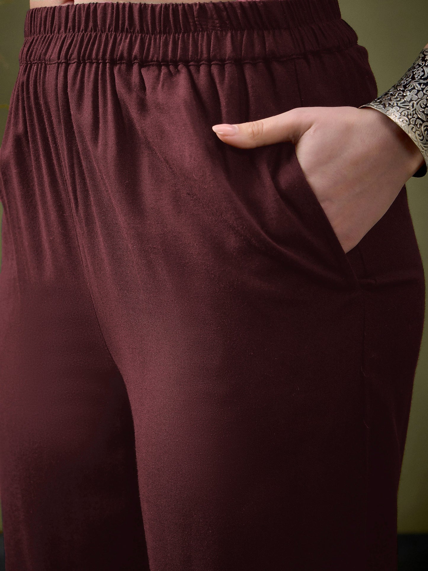 Brown Embroidered Pocket Shirt With Palazzos-Shae by SASSAFRAS