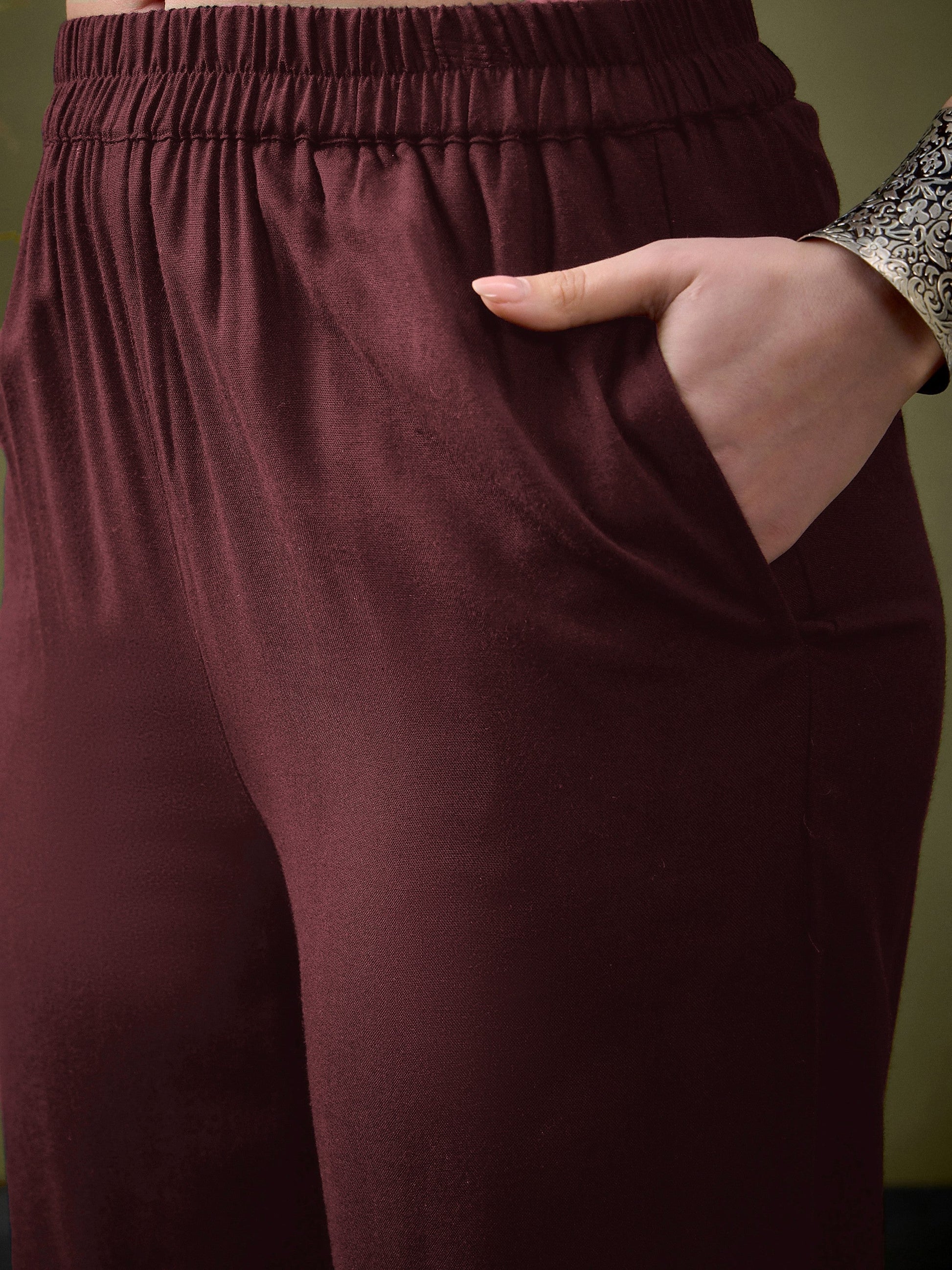 Brown Embroidered Pocket Shirt With Palazzos-Shae by SASSAFRAS