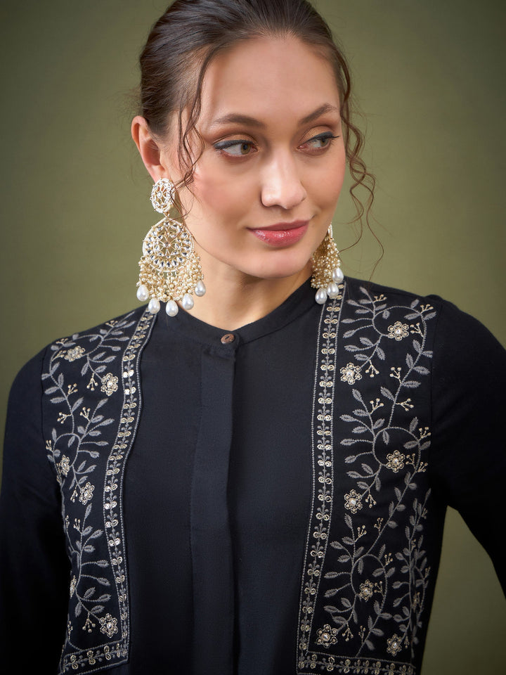 Black Yoke Embroidered Shirt With Palazzos-Shae by SASSAFRAS