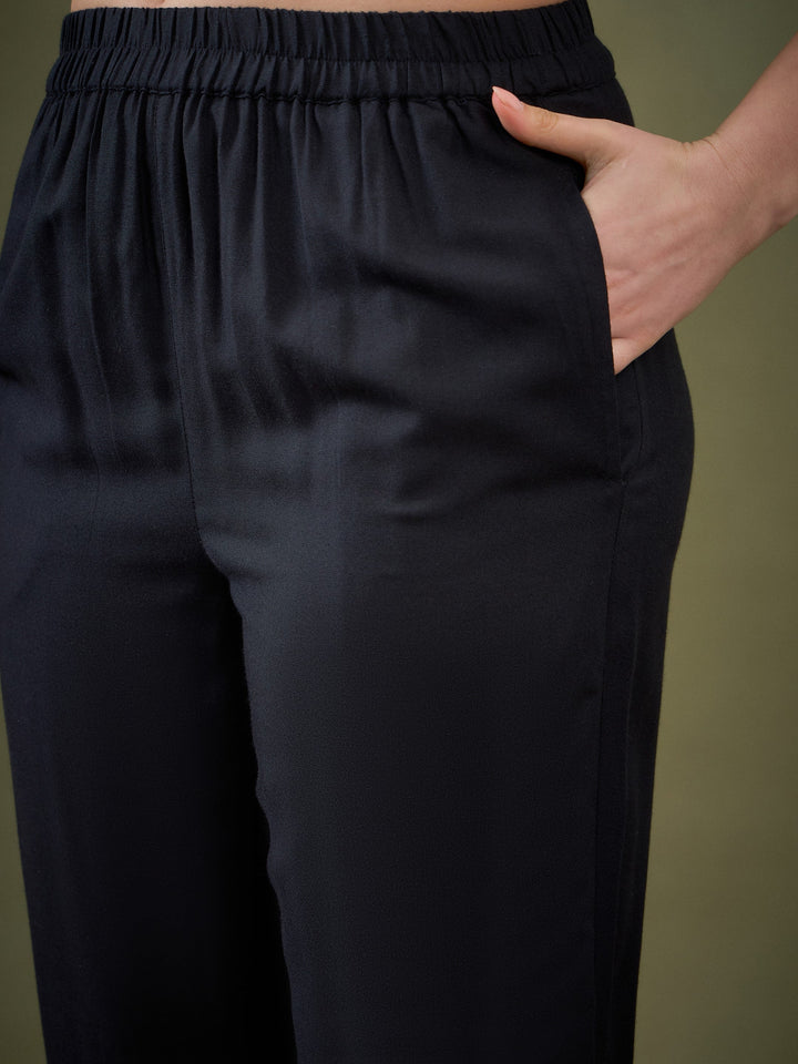 Black Yoke Embroidered Shirt With Palazzos-Shae by SASSAFRAS