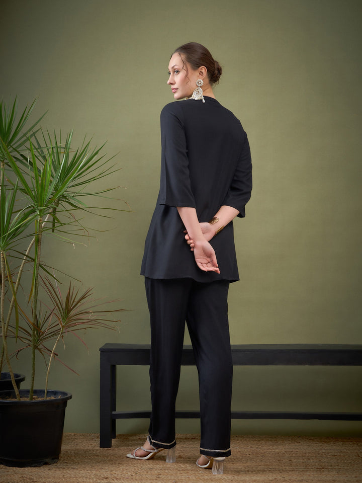 Black Yoke Embroidered Shirt With Palazzos-Shae by SASSAFRAS