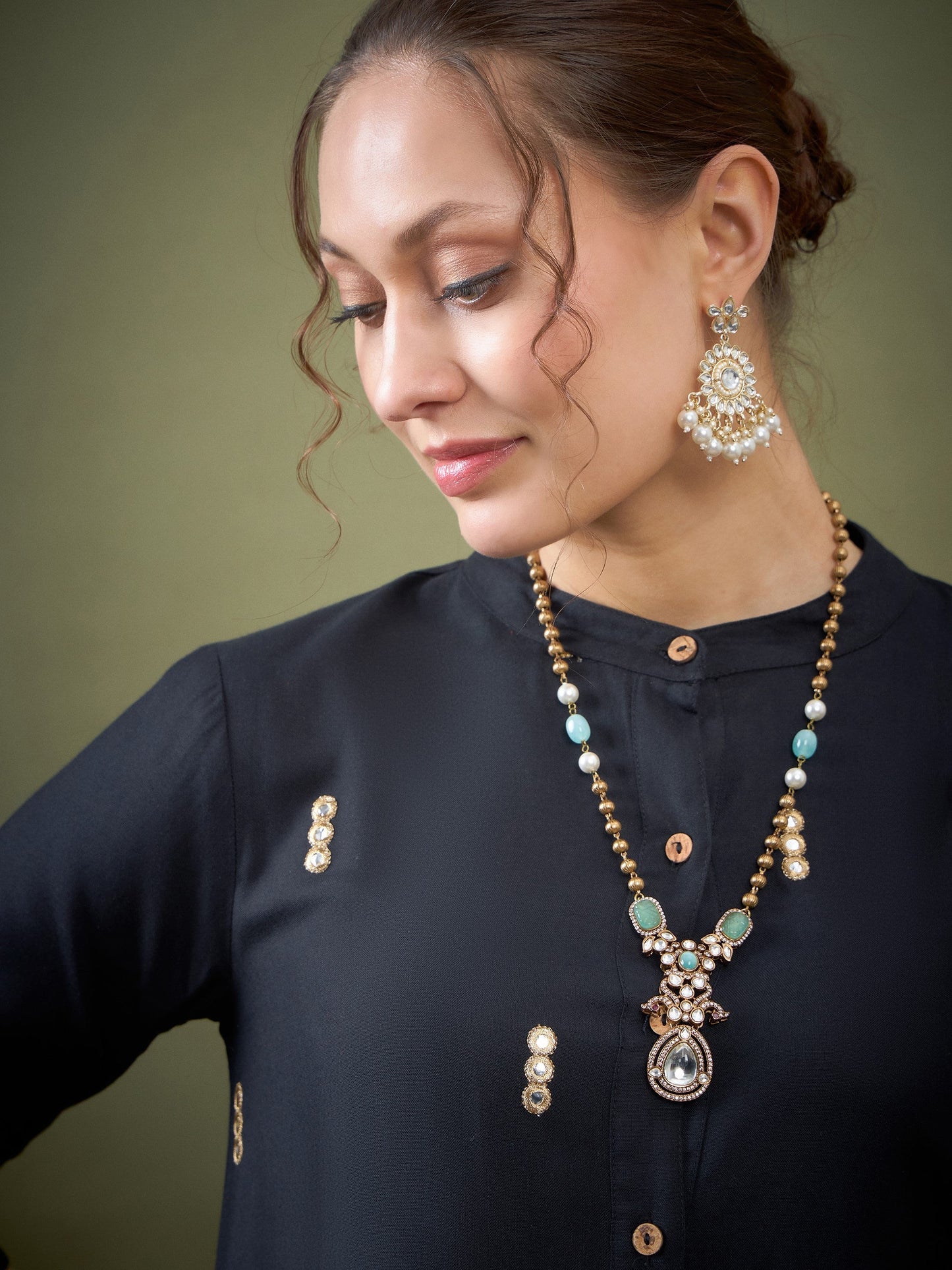 Black Rayon Mirror Embroidered Shirt With Palazzos