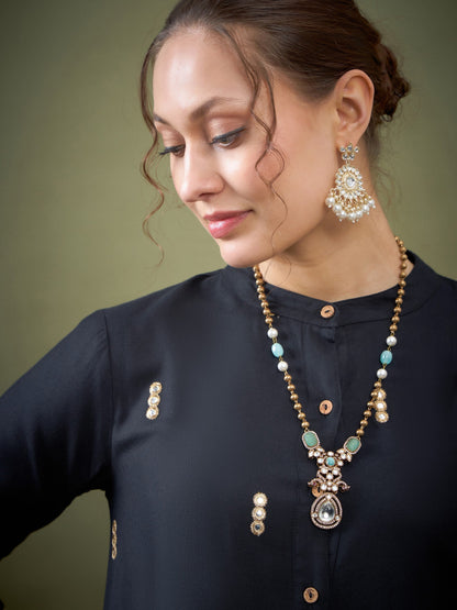 Black Rayon Mirror Embroidered Shirt With Palazzos
