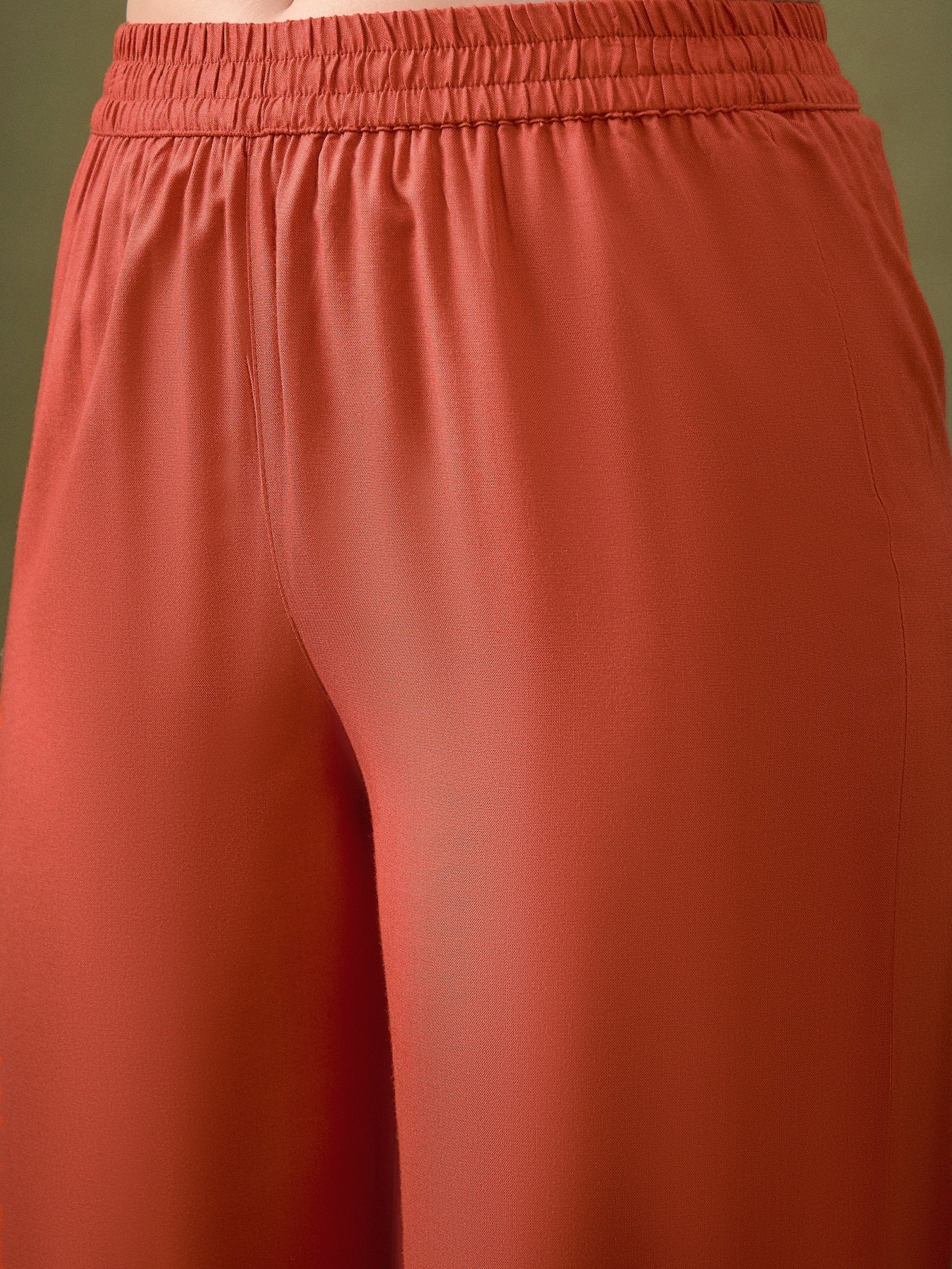 Rust All Over Embroidered Shirt With Palazzos-Shae by SASSAFRAS