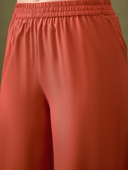 Rust All Over Embroidered Shirt With Palazzos-Shae by SASSAFRAS