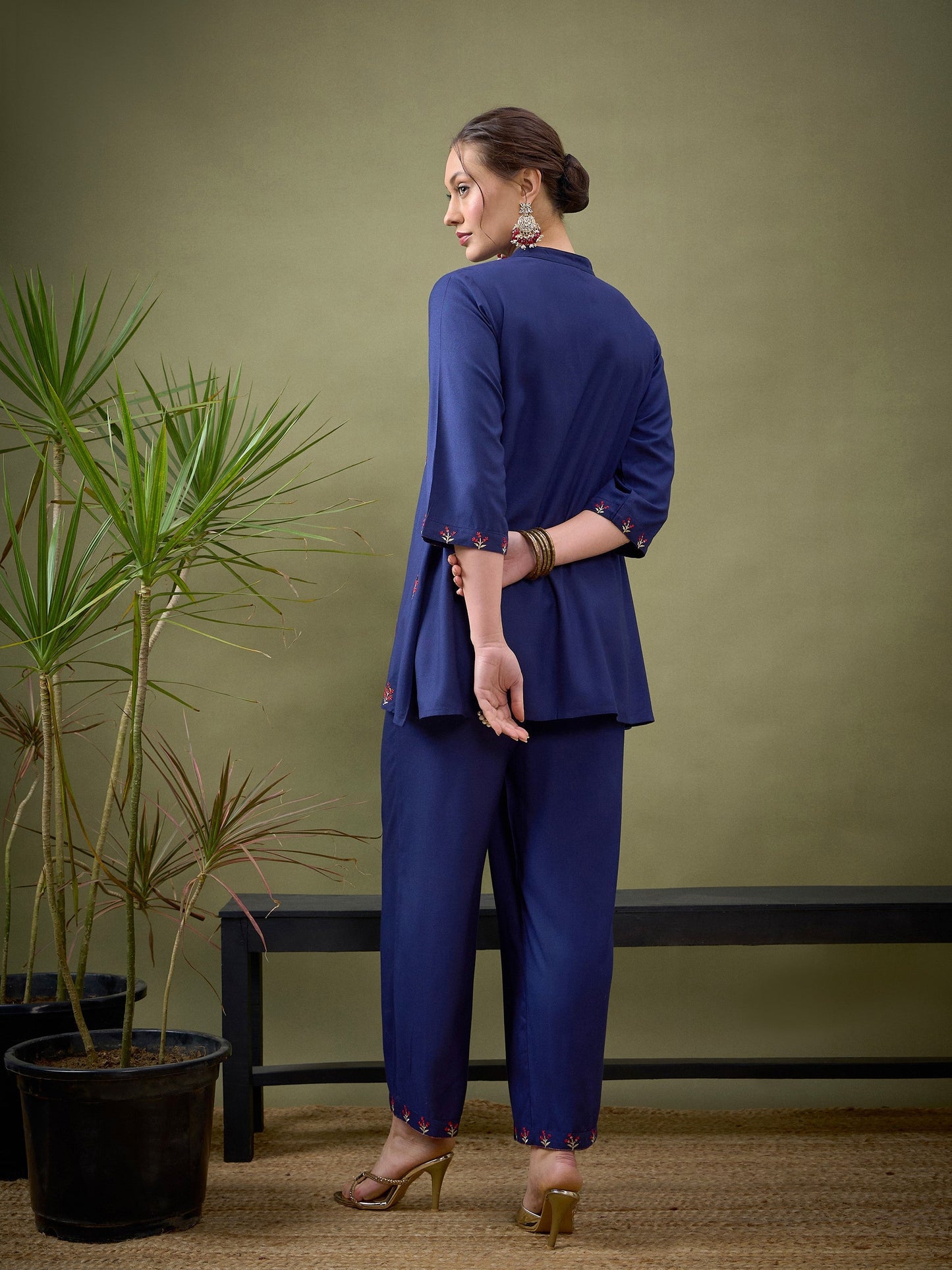 Royal Blue All Over Embroidered Shirt With Palazzos-Shae by SASSAFRAS