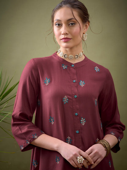 Pink All Over Embroidered Shirt With Palazzos-Shae by SASSAFRAS