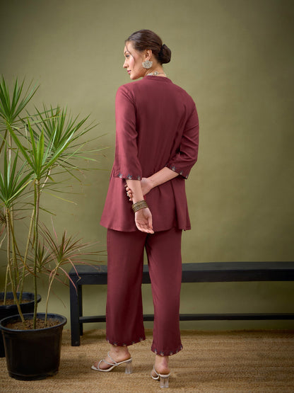 Pink All Over Embroidered Shirt With Palazzos-Shae by SASSAFRAS