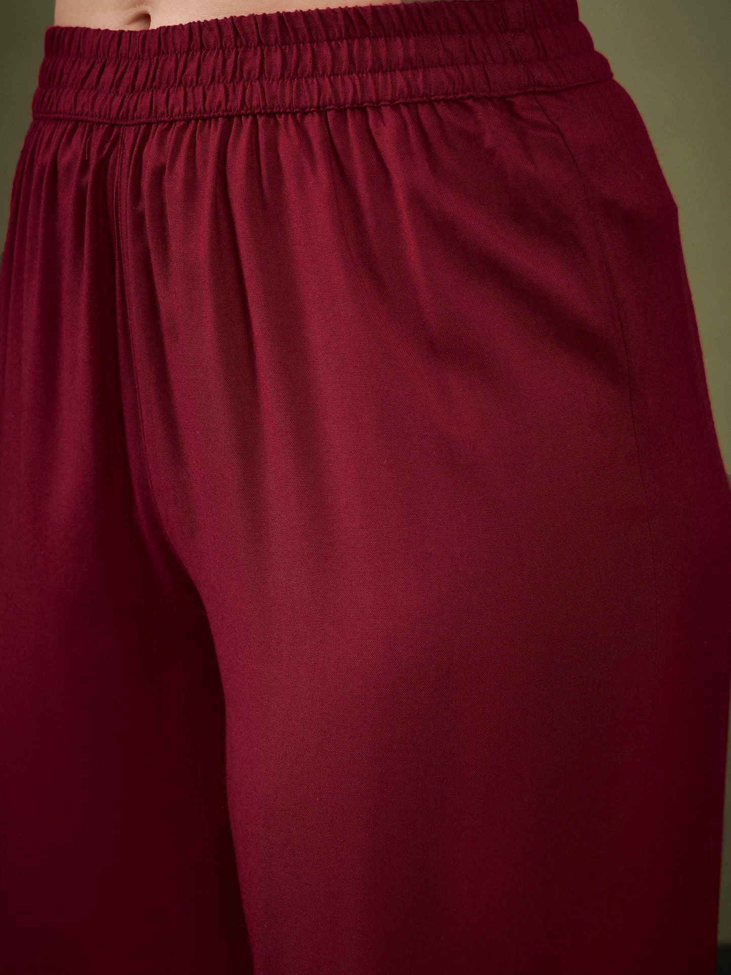 Maroon Front Embroidered Shirt With Palazzos