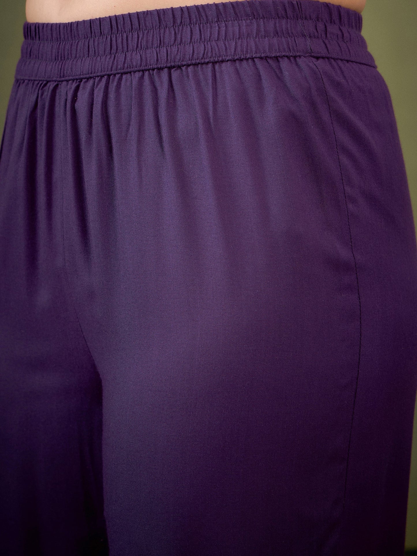 Purple Front Embroidered Shirt With Palazzos