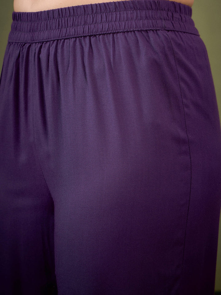 Purple Front Embroidered Shirt With Palazzos