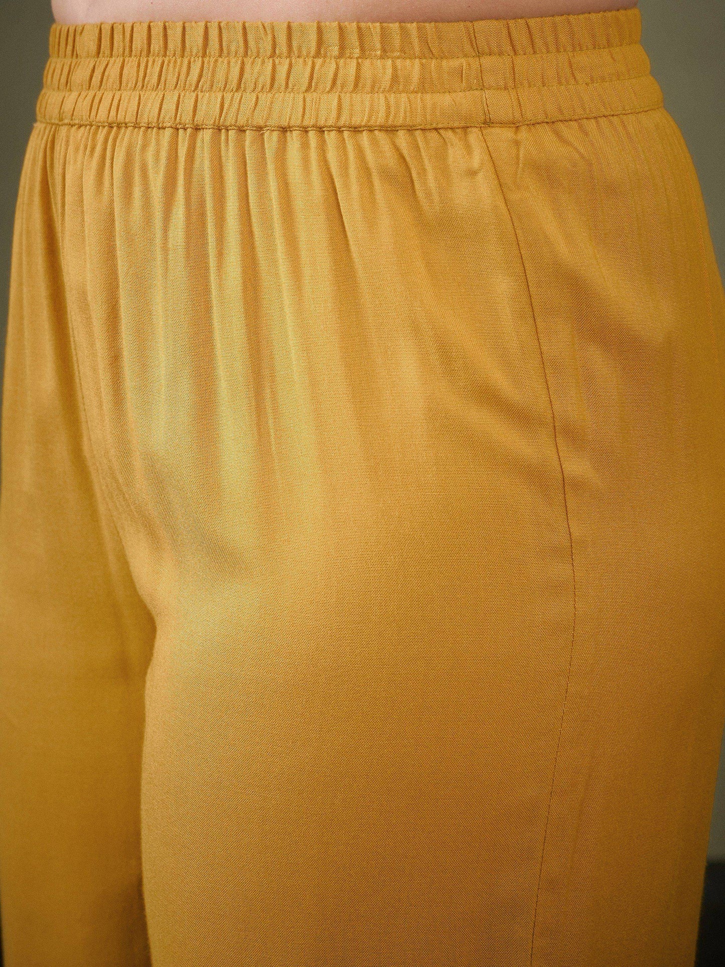 Mustard Shawl Collar Embroidered Shirt With Palazzos