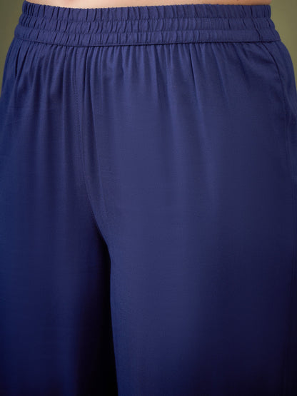 Royal Blue Sleeve Embroidered Shirt With Cuff Pants