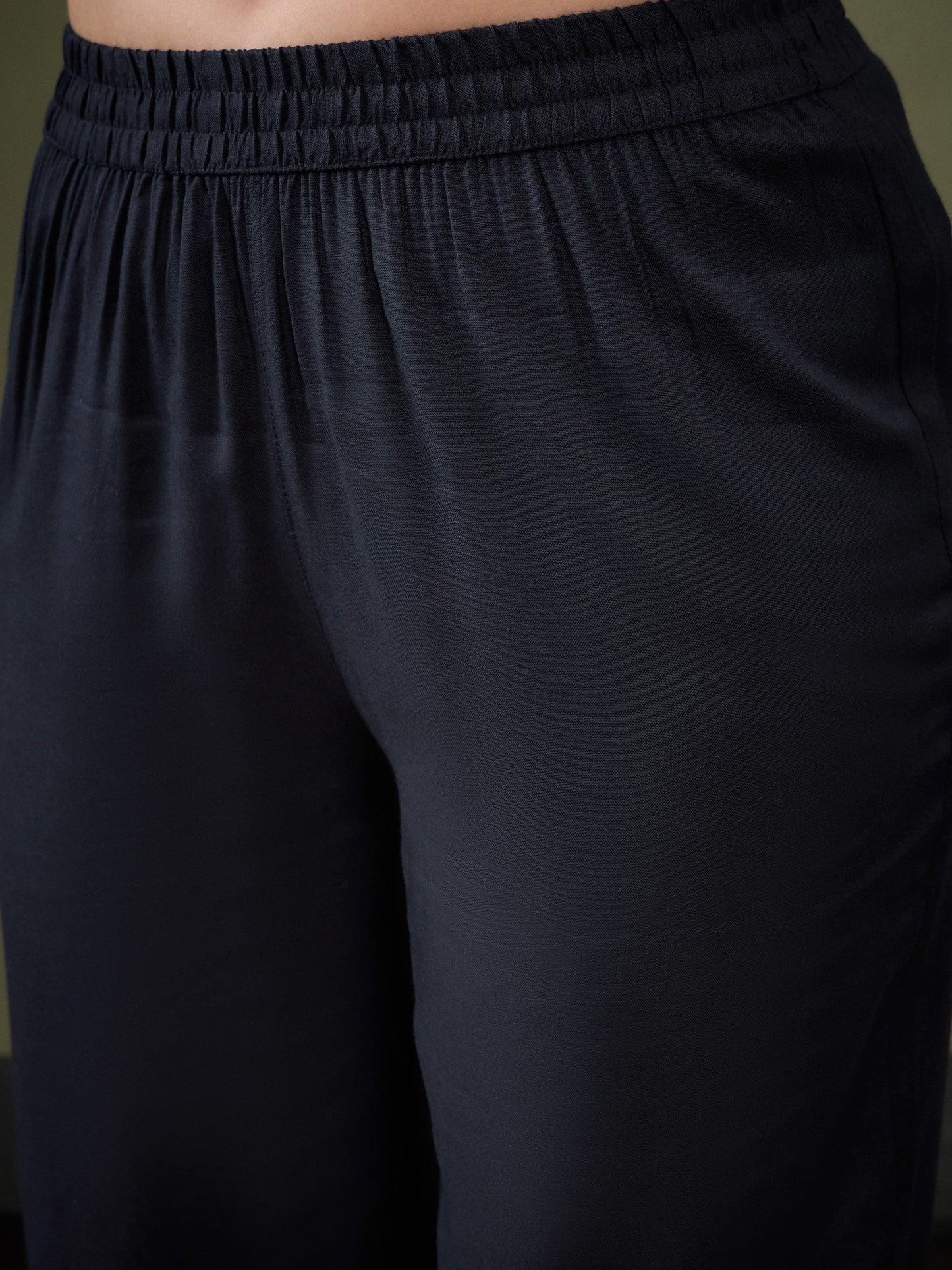 Black Sleeve Embroidered Shirt With Cuff Pants-Shae by SASSAFRAS