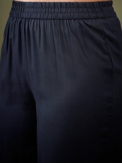 Black Front Yoke Embroidered Shirt With Palazzos-Shae by SASSAFRAS