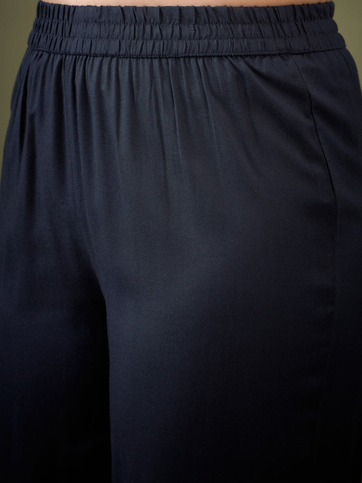 Black Front Yoke Embroidered Shirt With Palazzos-Shae by SASSAFRAS