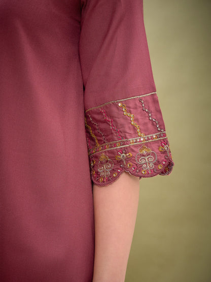 Pink Sleeves Embroidered Shirt With Palazzos