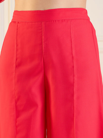 Fuchsia Floral Peplum Top With Flared Pants