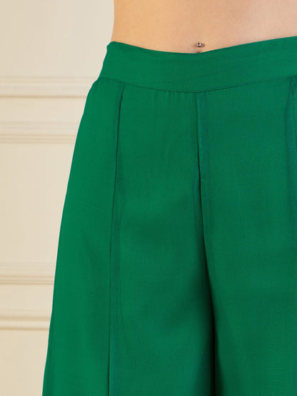 Green Printed Cape With Flared Pants & Crop Top-Shae by SASSAFRAS