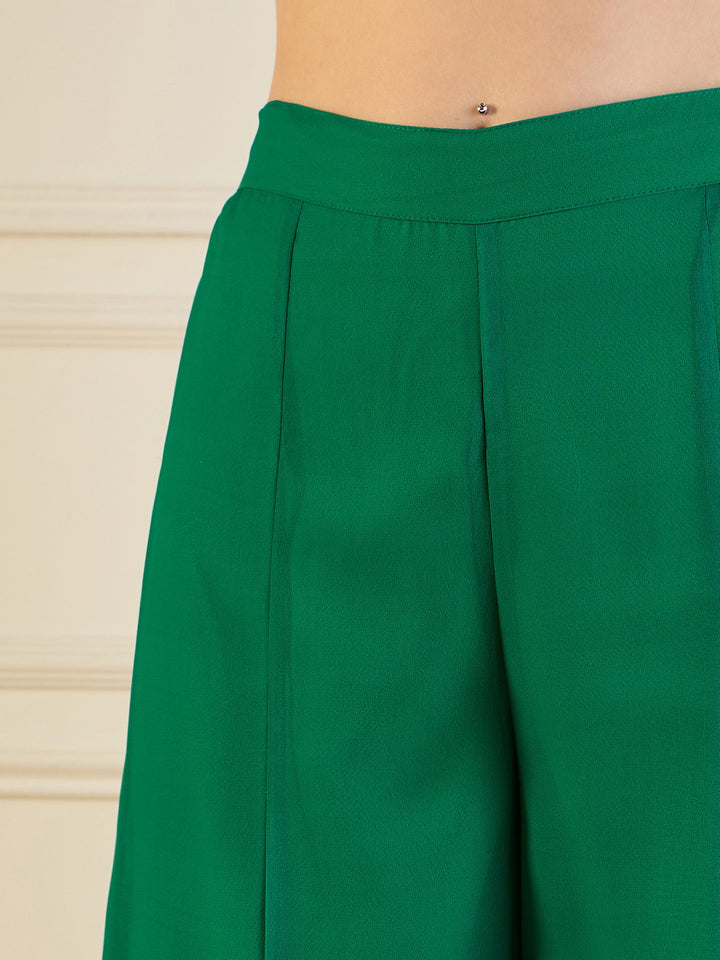 Green Printed Cape With Flared Pants &amp; Crop Top-Shae by SASSAFRAS