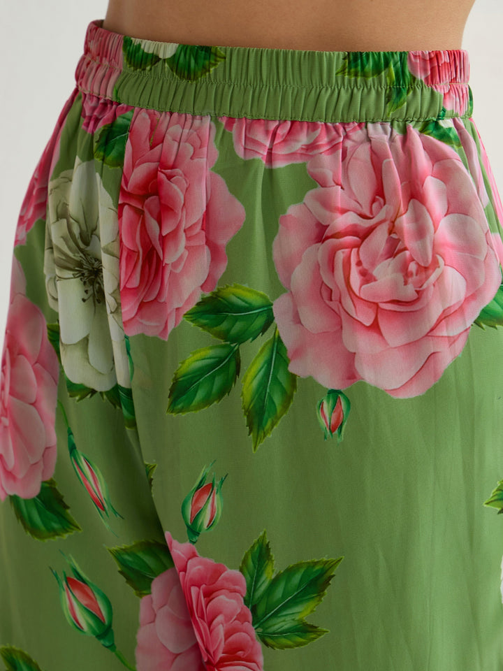 Green Floral Peplum Top With Bais Flared Sharara-Shae by SASSAFRAS