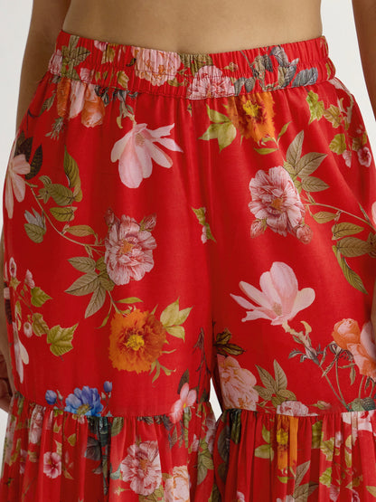 Red Floral Peplum Top With Sharara