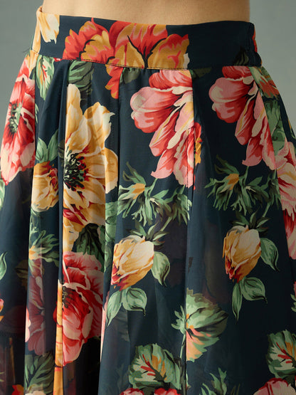 Black Sequence Blouse With Anarkali Skirt-Shae by SASSAFRAS