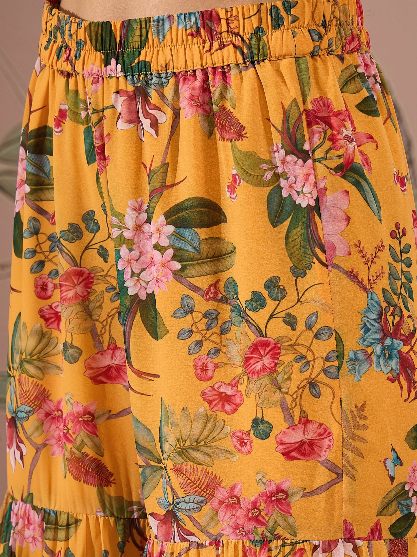 Yellow Floral Peplum Top With Sharara Pants