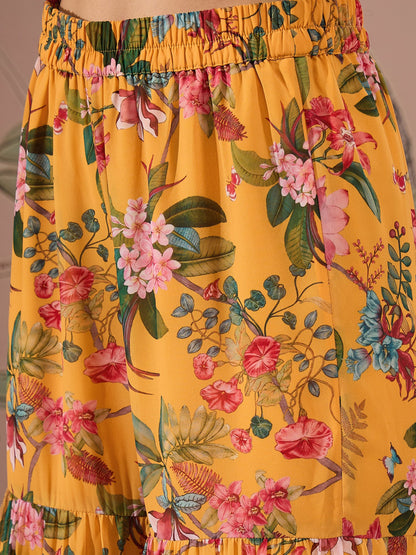 Yellow Floral Peplum Top With Sharara Pants