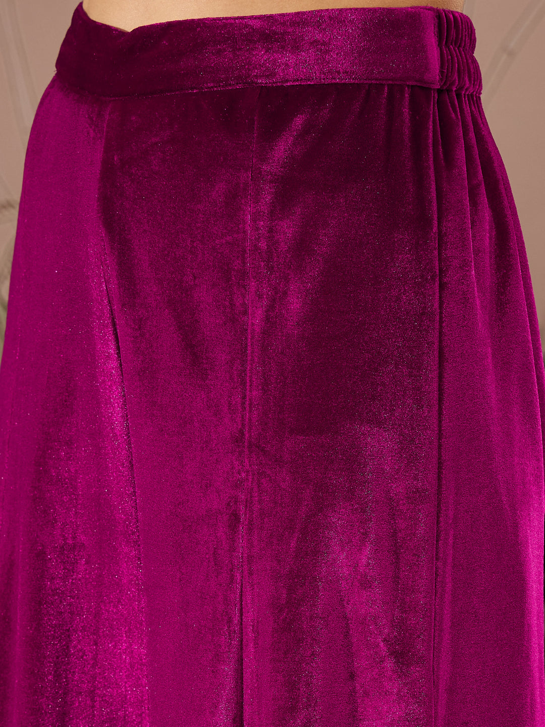 Fuchsia Velvet Embroidered Short Kurta With Palazzo Pants -Shae by SASSAFRAS