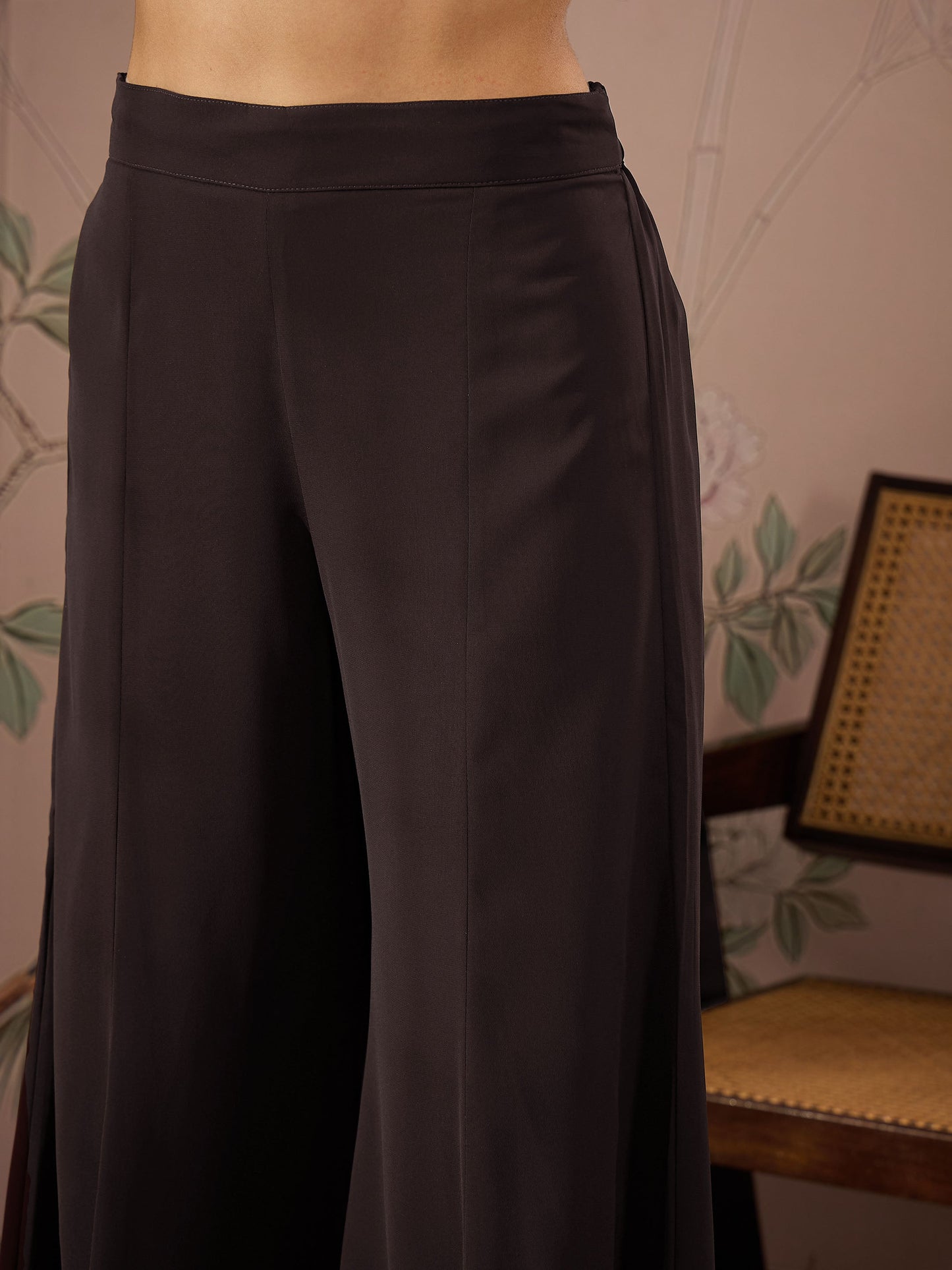Brown Sequins Short Kurta With Solid Palazzo Pants