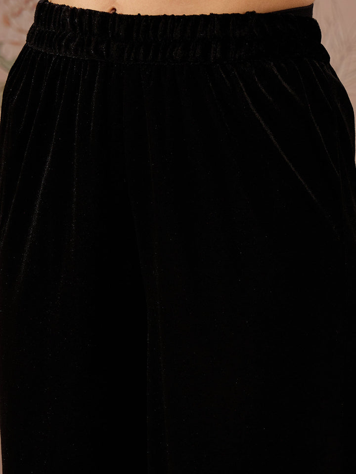 Black Velvet Embroidered Short Kurta With Straight Pants -Shae by SASSAFRAS