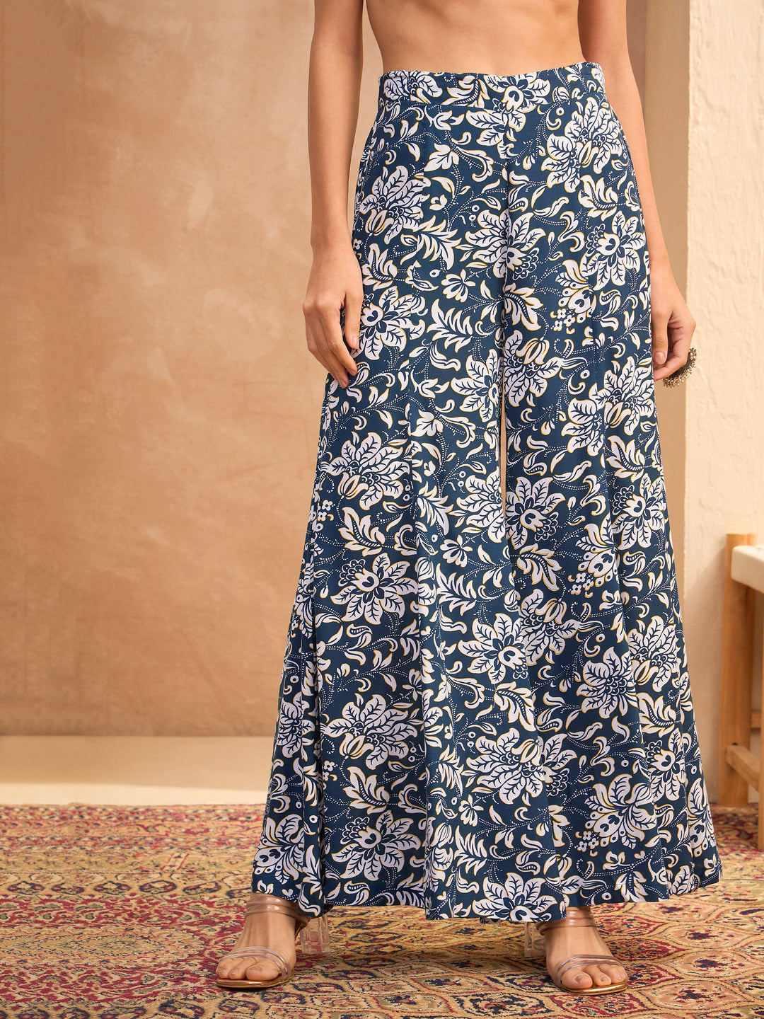 Blue &amp; White Floral Shirt With Palazzos-Shae by SASSAFRAS