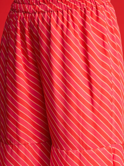 Pink Floral V Neck Peplum Top With Sharara Pants