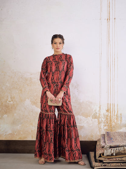 Emerald Kasturi Crepe Front Button Top With Sharara Pants