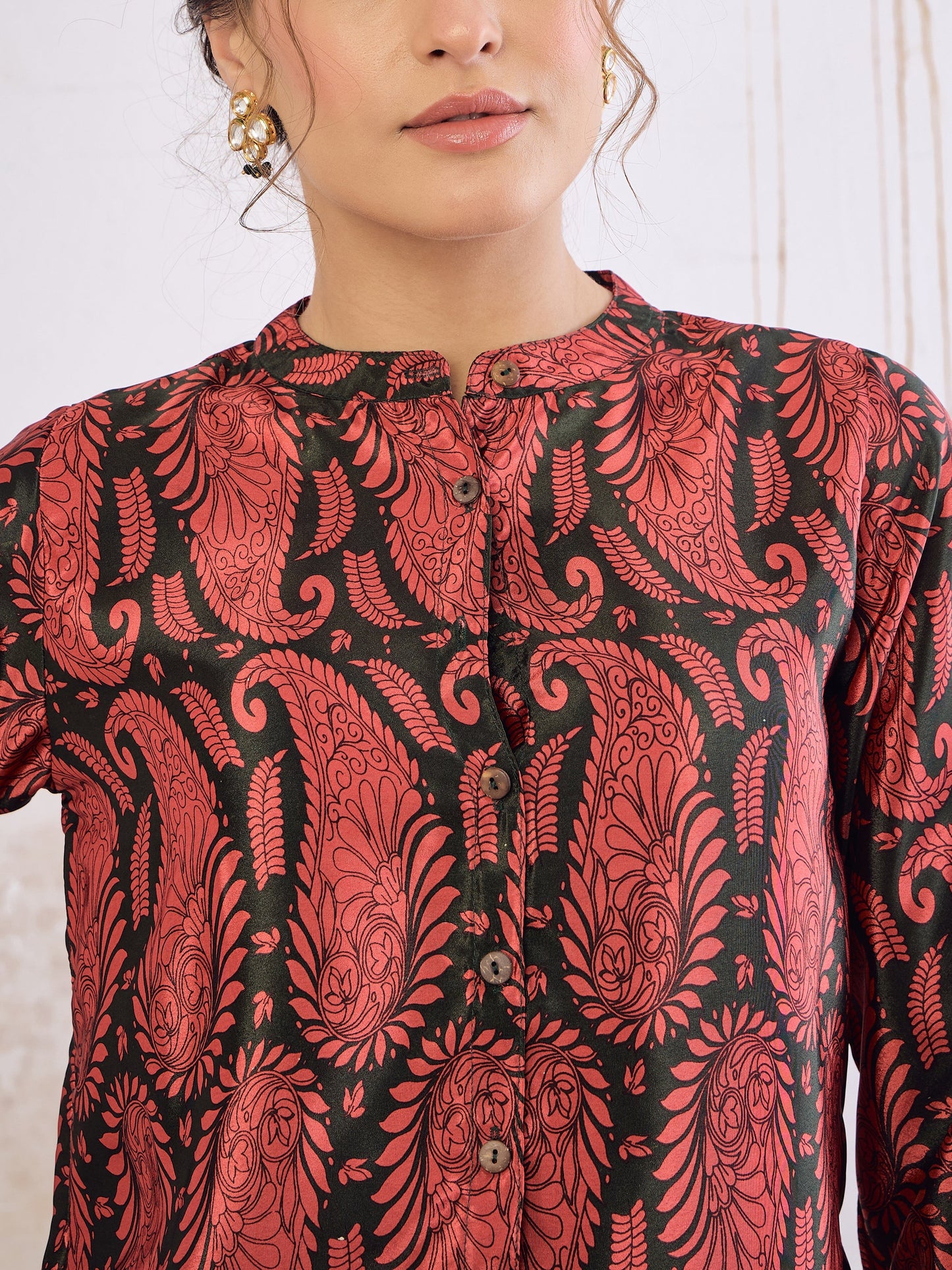 Emerald Kasturi Crepe Front Button Top With Sharara Pants