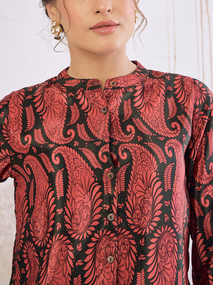 Emerald Kasturi Crepe Front Button Top With Sharara Pants
