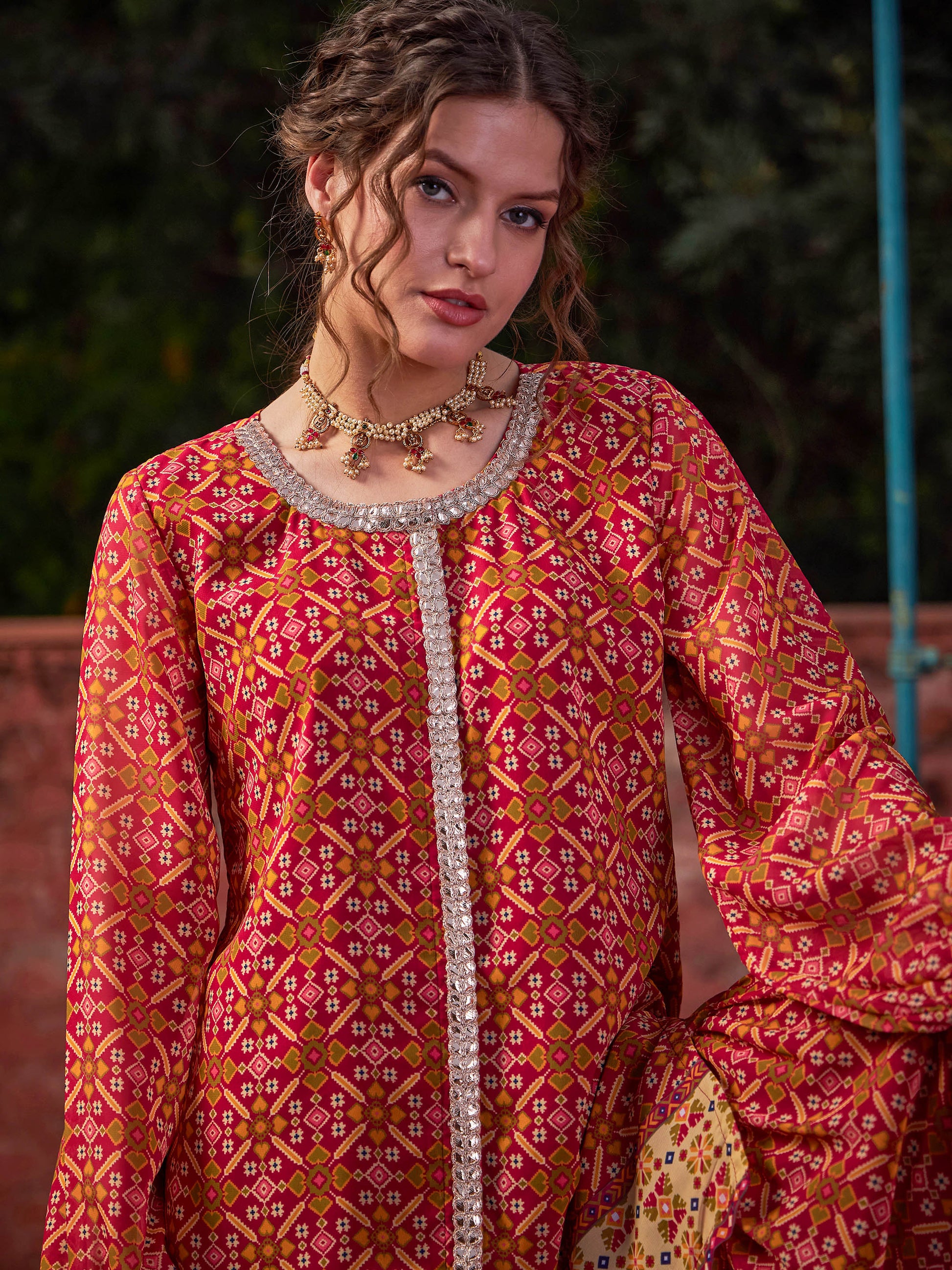 Maroon Floral Front Placket Top With Sharara Pants -Shae by SASSAFRAS