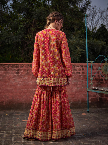 Maroon Floral Front Placket Top With Sharara Pants -Shae by SASSAFRAS